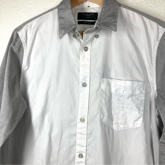 Rag & Bone Mens Button Down Slim Fit Shirt Small White Gray Oxford Long Sleeve - Picture 4 of 16